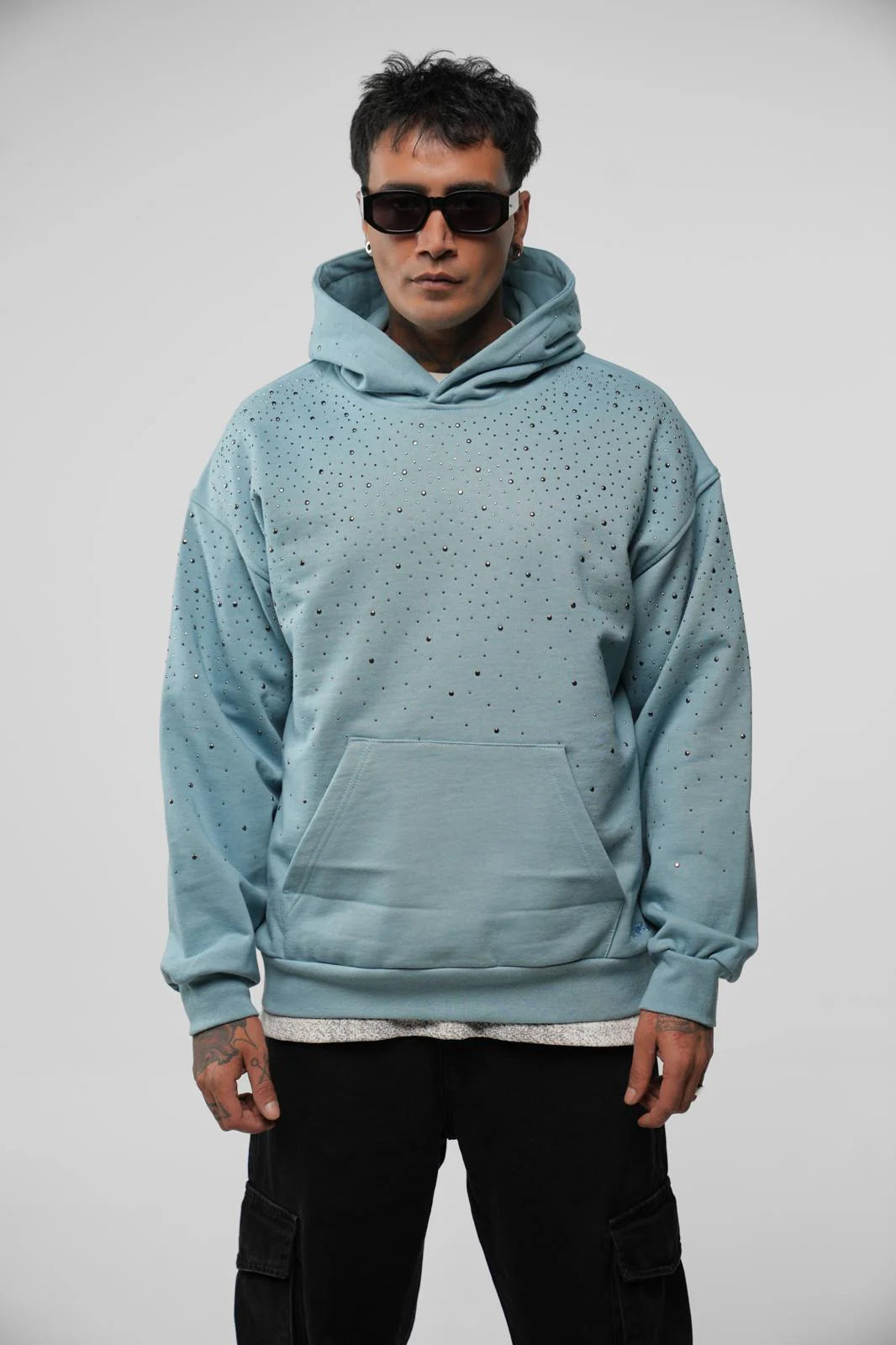 Sweat à Capuche Riches Paris Strass Blanc Bleu