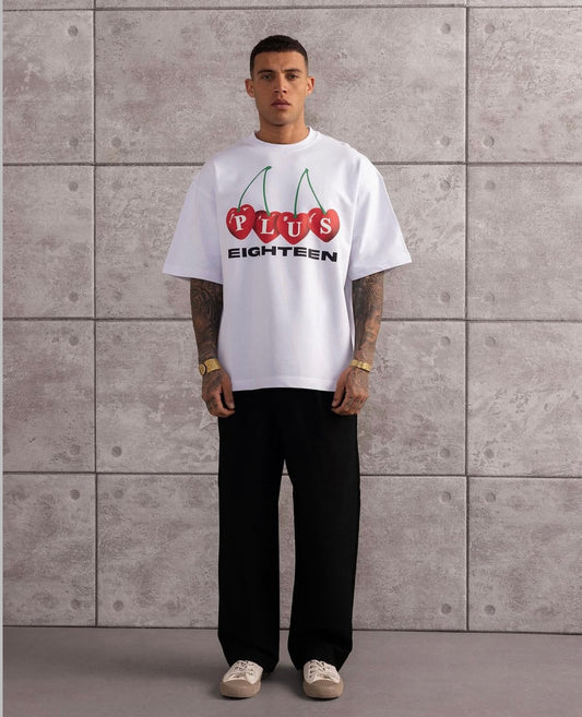 T-shirt Oversize "Plus Eighteen" Cerises
